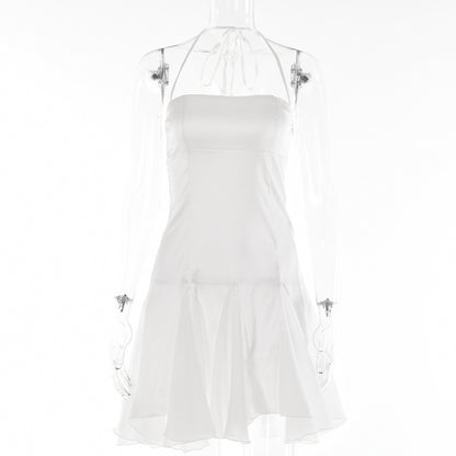 2025 New women's clothing sexy pure desire Spice Girls ruffle edge short skirt one-word collar backless neck dress
