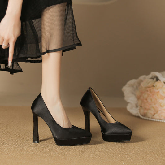 2025 125-3 Sexy waterproof table pointed head thin heel high heels women's 2025 women's winter not tired feet suede super high heel single shoes