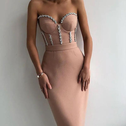 XIANGTUIBAO popular New fashion new high-waisted pink evening dress  EBAY medium and long group dress