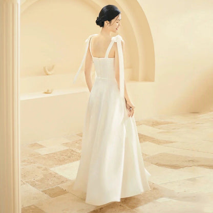 2025 light wedding dress bride simple  new satin suspender out of the house Sayori collar certificate engagement dress dress