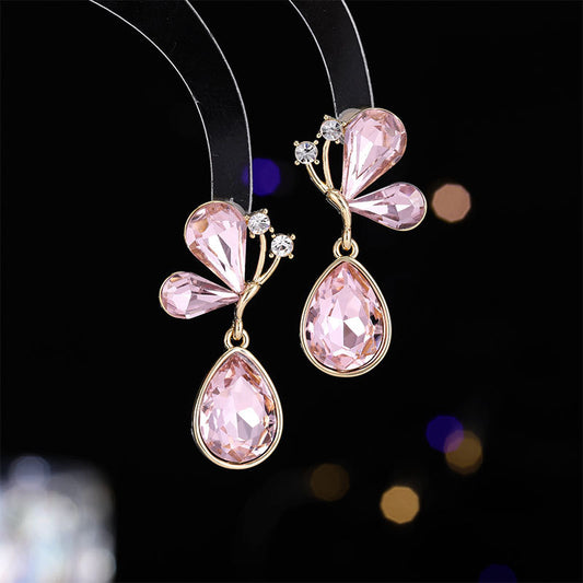 2025 Heavy Industry's new fashionable and simple water drop earrings temperament butterfly fringed earrings New light luxury stud earrings wholesale earrings