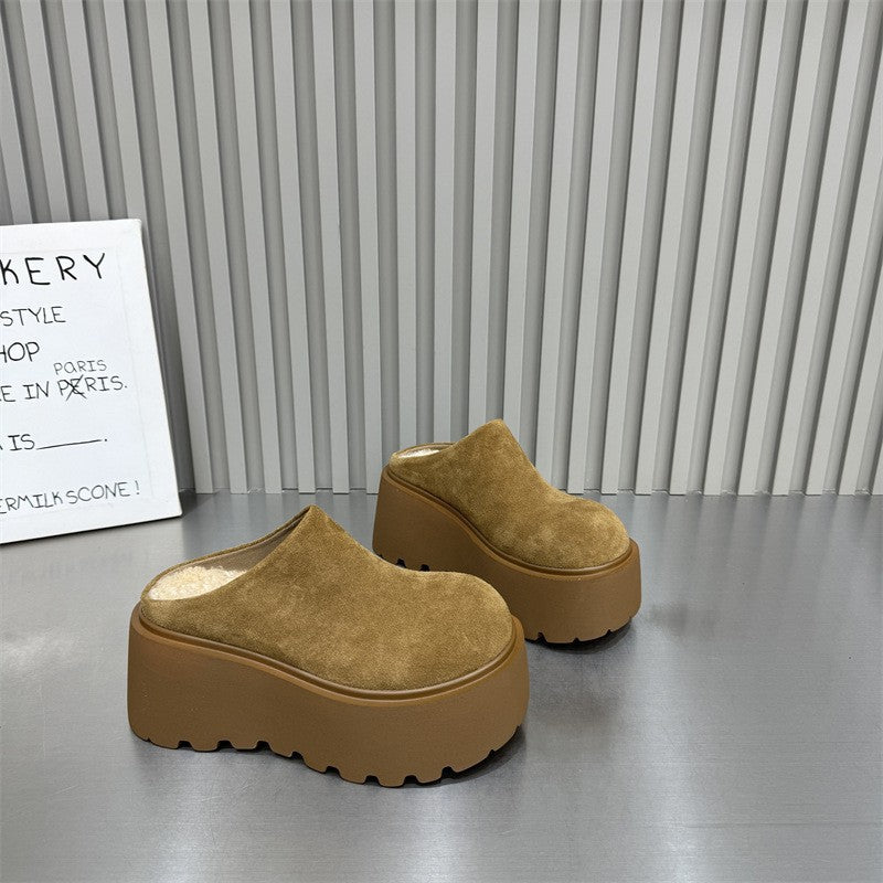 2025  2025 big head thick-soled half slippers women's popular new bag head drag heightening lazy matte muffin shoes