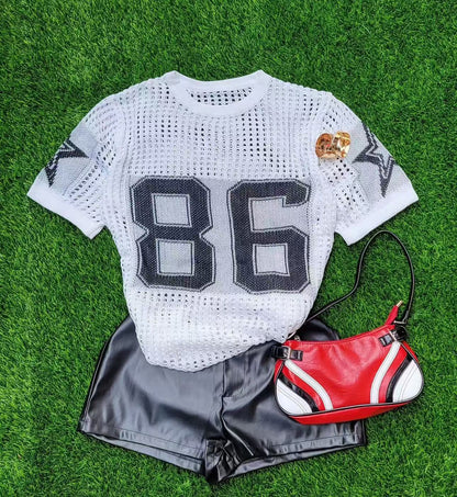 Summer  new splicing fashionable versatile printing mesh breathable sports sweater short-sleeved top