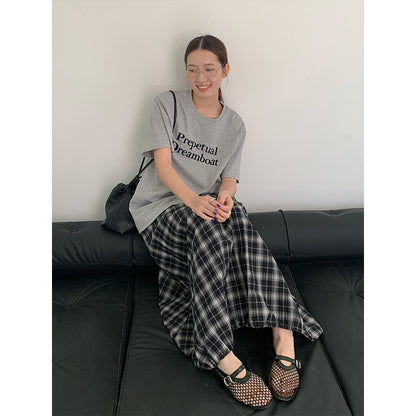 2025 THE MIND plaid cotton bud skirt 2025 summer new Korean version casual versatile high waist skirt T286