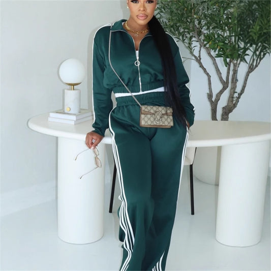 Autumn new New  fashion loose leisure sports style solid color long-sleeved top jacket trousers suit women