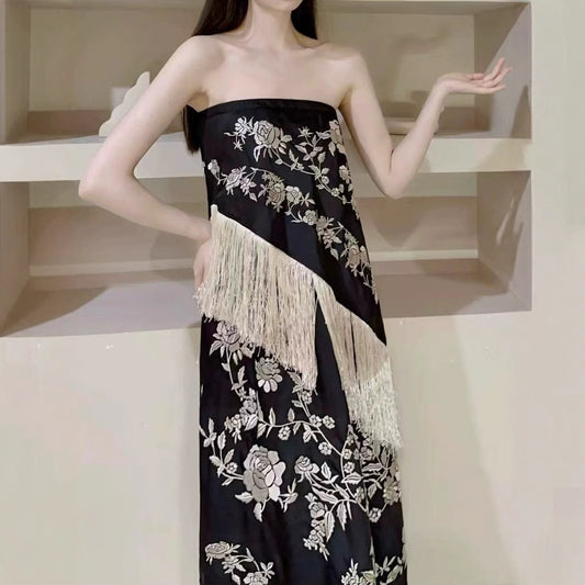 2025 retro fringed skirt vintage temperament high sense summer  new dress women