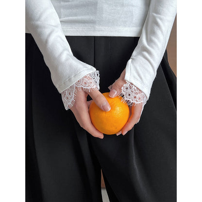 Luxi, sexy pure desire style V-neck lace lace bottoming shirt women's spring new design sense T-shirt 2862