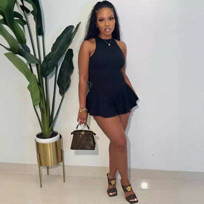 popular summer  new light and thin elastic tight sexy babes solid color versatile neck jumpsuit jumpsuit
