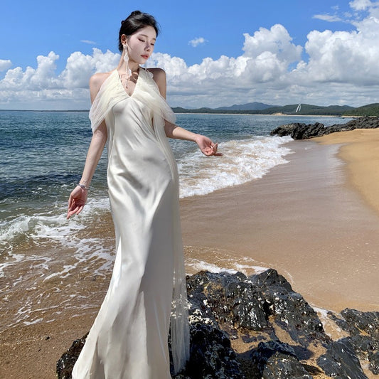 2025 Morning robe female high-end bridal wedding niche light wedding dress long skirt  neck dress fairy dress