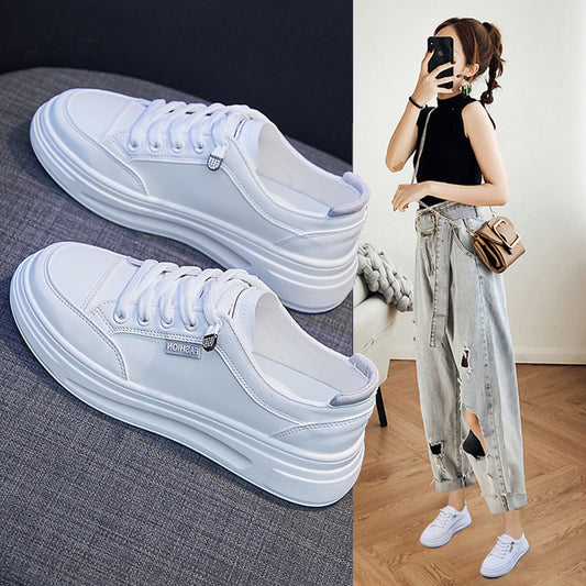2025  Korean version ins little white shoes female tide students  spring new thick-soled muffin shoes female street shot board shoes female K6615