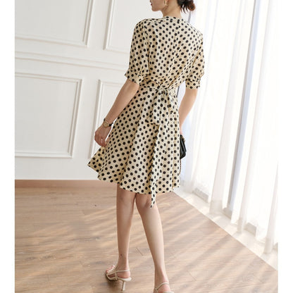 2025 Skinny style~ Polka dot waist silk dress,  mulberry silk skirt, Hangzhou high-end women's clothing medium and long style