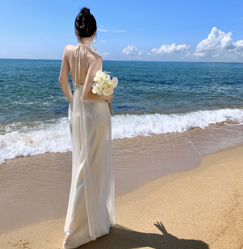 2025 Morning robe female high-end bridal wedding niche light wedding dress long skirt  neck dress fairy dress
