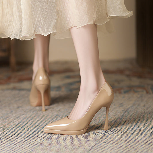 2025 1166-1 Solid color patent leather sexy super high heel waterproof table women's shoes 2025 new pointed stiletto high heels