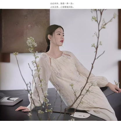 2025 New Chinese Gentle Wind Dress White Temperament National Style Women's Clothing Ramie Double Large Size Long Dress A0529