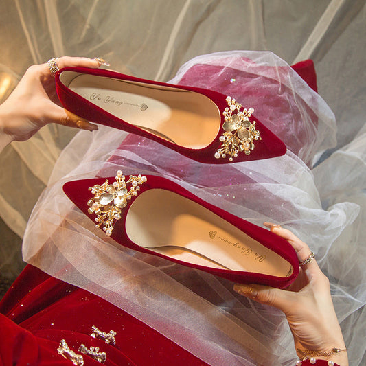 XIANGTUIBAO Red Wedding Shoes Bridal Shoes Two-Way Wear Not Tired Feet Xiuhe Main Wedding Dress High Heel Pumps Comfortable Thick Heel plus Size High Heels
