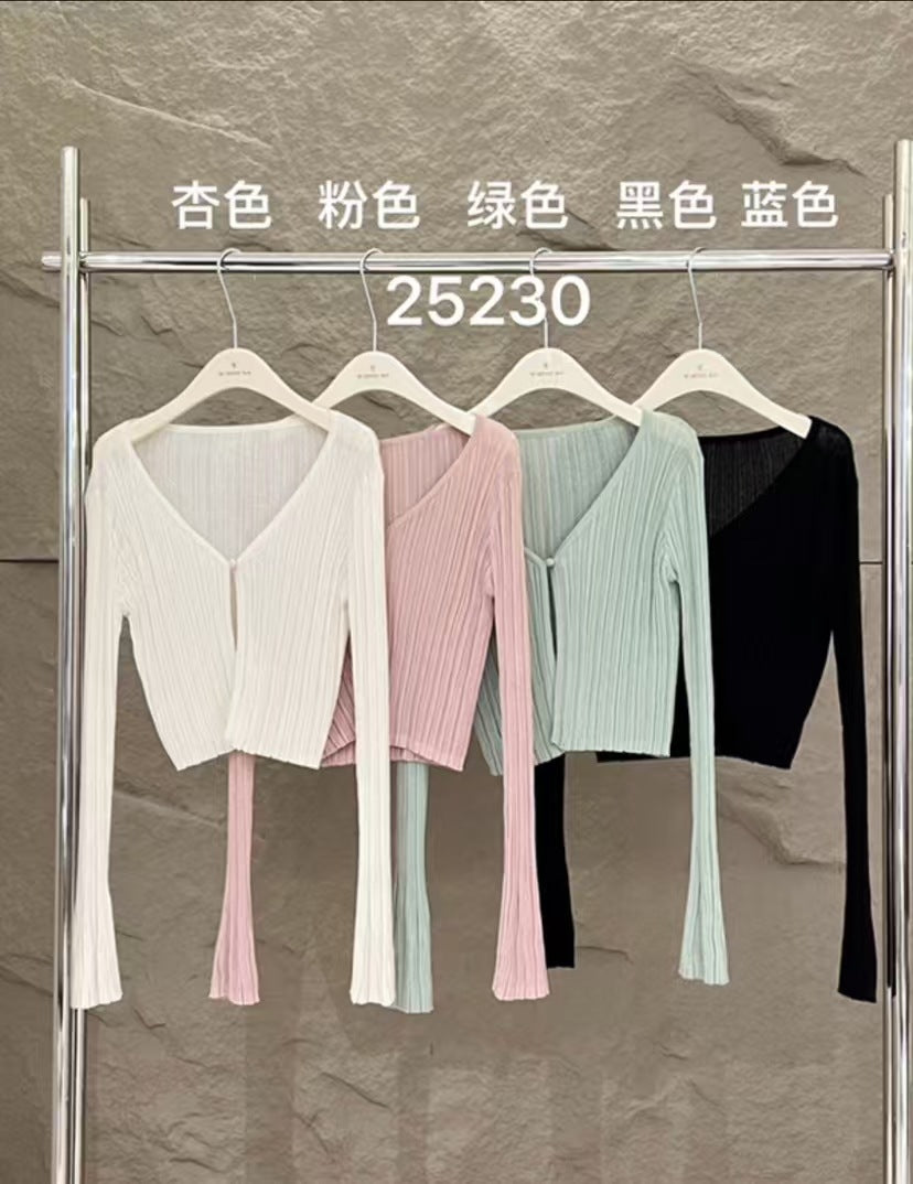 2025 spring and summer new Korean version temperament versatile long-sleeved knitted cardigan top sunscreen blouse 25230