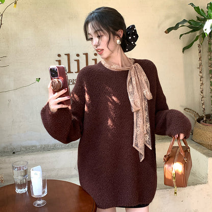 2025 popular autumn and winter loose long-sleeved temperament wool long-sleeved solid color knitted sweater sweater women 25193
