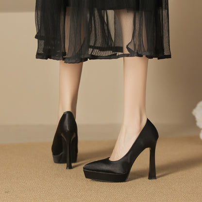 2025 125-3 Sexy waterproof table pointed head thin heel high heels women's 2025 women's winter not tired feet suede super high heel single shoes