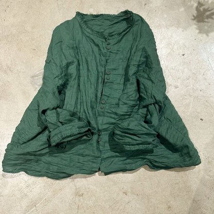 2025    23/9/Keran/Early autumn literary and retro thickened ramie stand-up collar rough edge old washed cardigan