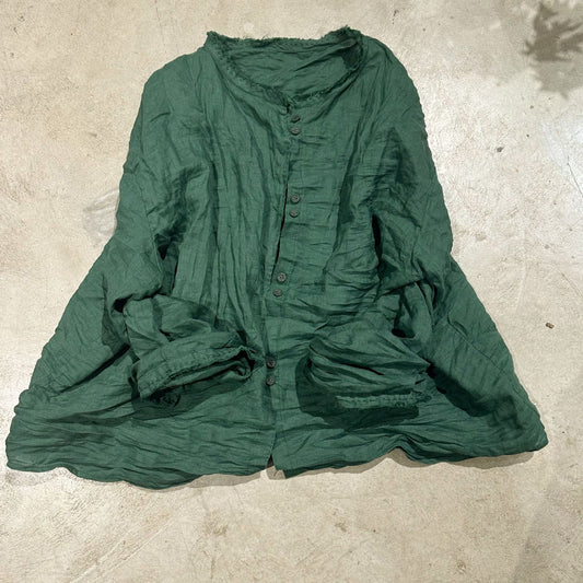 2025    23/9/Keran/Early autumn literary and retro thickened ramie stand-up collar rough edge old washed cardigan