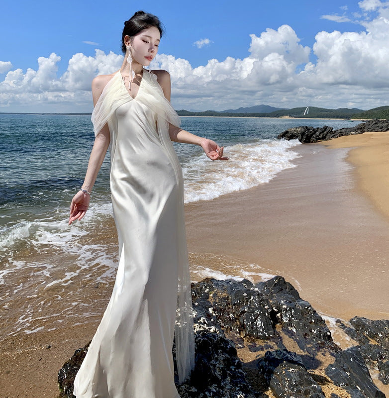 2025 Morning robe female high-end bridal wedding niche light wedding dress long skirt  neck dress fairy dress