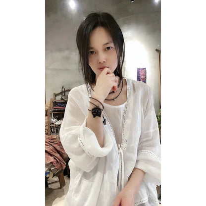 2025  22/4 constant tone, simple casual and light ramie spring and summer sunscreen clothing, solid color outer shirt