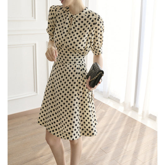 2025 Skinny style~ Polka dot waist silk dress,  mulberry silk skirt, Hangzhou high-end women's clothing medium and long style