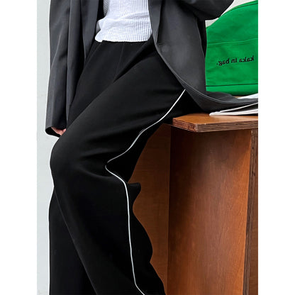 Luxi n retro contrasting color bright line air layer sweatpants women's autumn and winter new design sense high waist sweatpants 2617