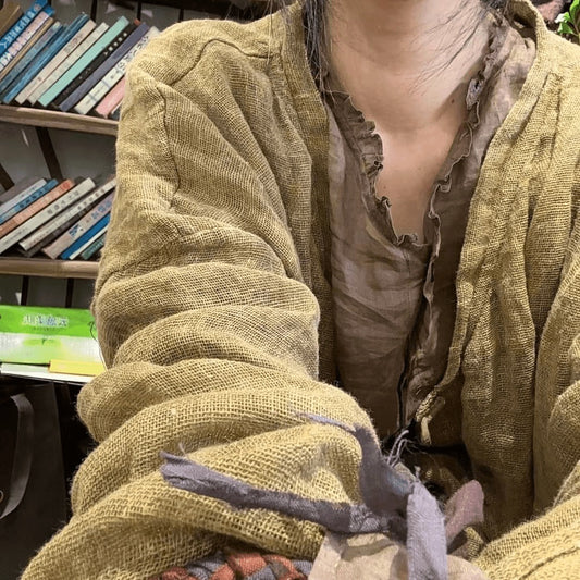 2025  24/6 SN45 retro solid color literary ramie button-up long-sleeved cardigan