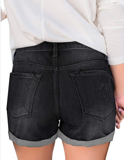2025 2025 Popular trade ripped flanged denim shorts women