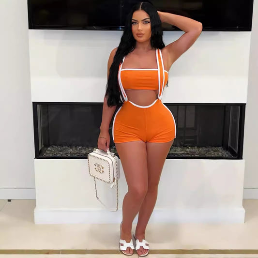 Summer  New new threaded pit strip elastic sexy babes shorts tube top overalls set