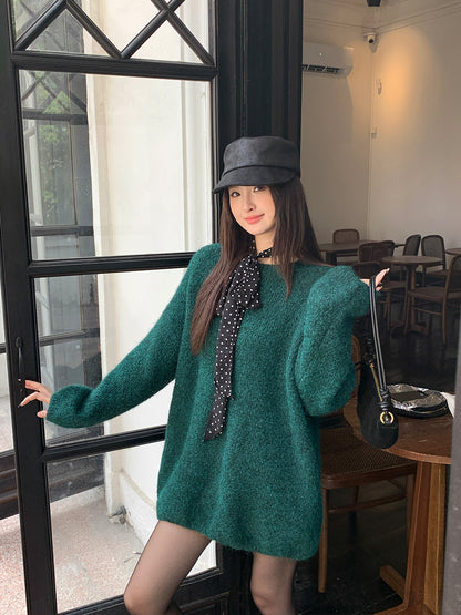 2025 popular autumn and winter loose long-sleeved temperament wool long-sleeved solid color knitted sweater sweater women 25193