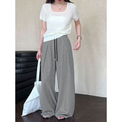 Luxi, striped wide-leg pants women's spring and summer new loose casual sweatpants straight-leg pants drawstring sports trousers 2631