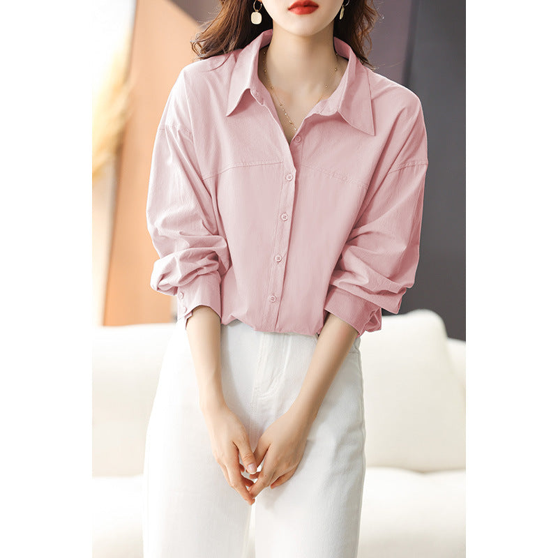 [Customized] Shirt girl  spring new high-count pure cotton white medium and long shirt commuting lazy wind