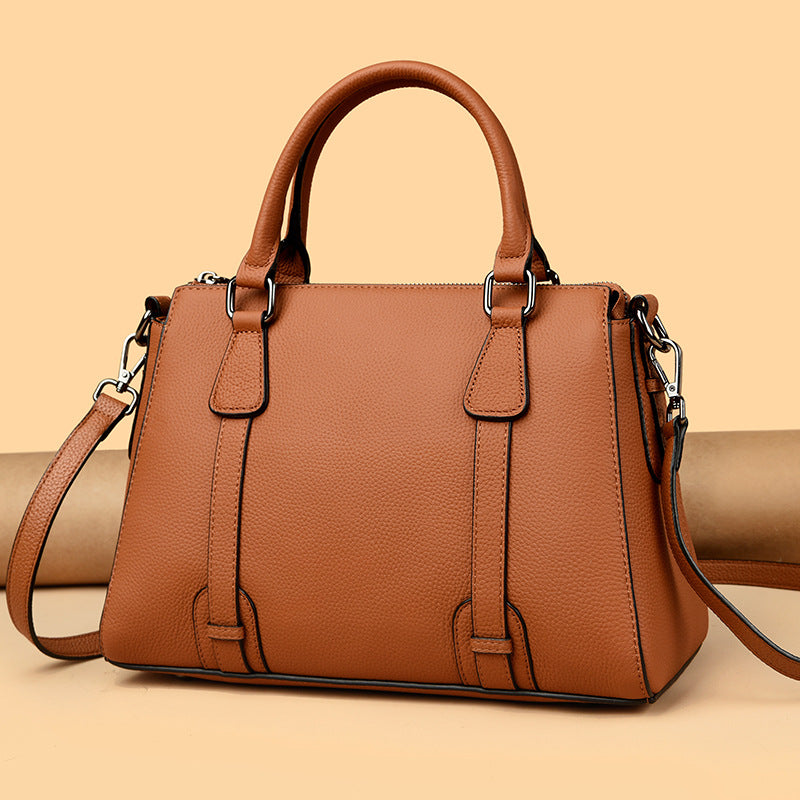2025 First layer cowhide handbag popular autumn new simple and fashionable leather tote bag high-end messenger shoulder bag
