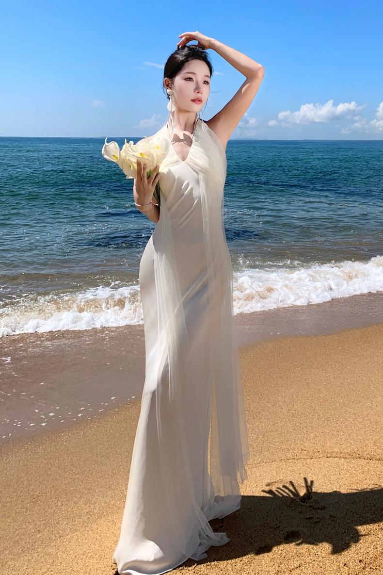 2025 Morning robe female high-end bridal wedding niche light wedding dress long skirt  neck dress fairy dress