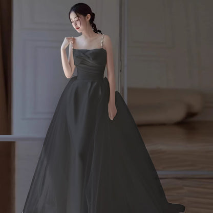 2025 Light wedding dress  new Mori bride simple high-end satin bow suspender collar certificate engagement dress dress