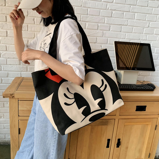 XIANGTUIBAO South Korea Dongdaemun Simple Canvas Bag Female Mickey Mouse Cloth Bag Ins Large Capacity Student Casual Shoulder Bag