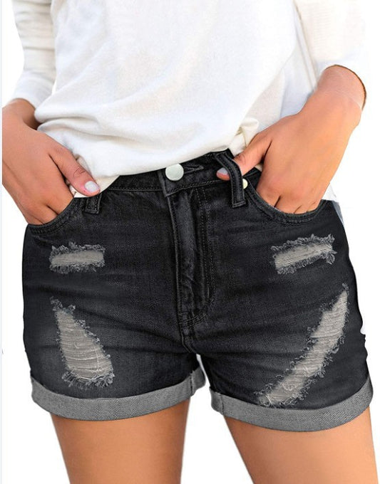 2025 2025 Popular trade ripped flanged denim shorts women