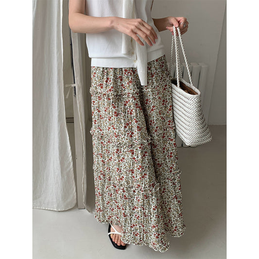 2025 THE MIND Tencel floral skirt 2025 summer new gentle wind high waist thin A-shaped skirt 011AX