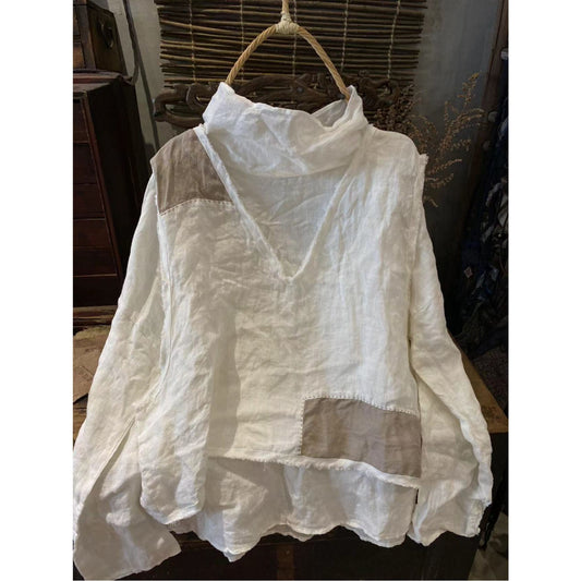2025    22/8 Early Autumn Literary Retro Linen Loose Shoulder Bottom Turtleneck