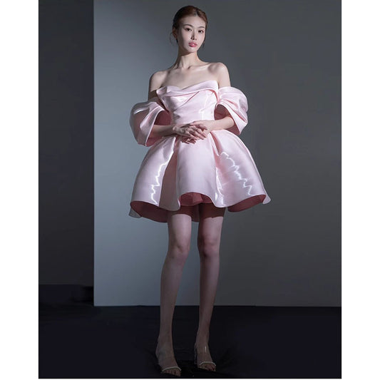 2025 Evening Dress  New Temperament Celebrity Banquet Birthday Party One Shoulder Princess Short Skirt Spring