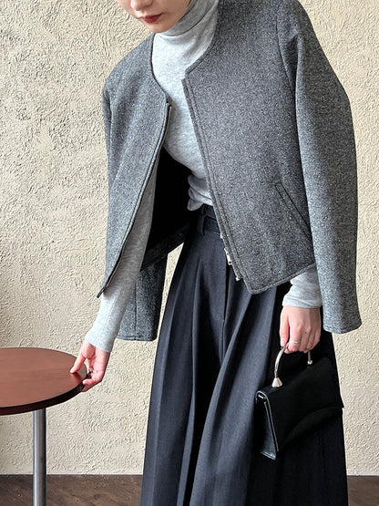 Luxi Korean wool woolen round neck small fragrant short coat women's popular autumn new zipper jacket top 8698