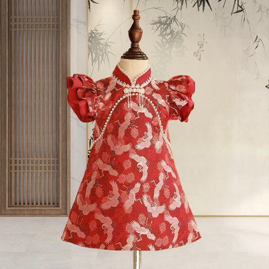 Xiangtuibao One Year Old Celebration Dress Chinese Style Girl's One-Year-Old Crown Dress Baby Girl's National Style Red Baby Zhuazhou Cheongsam High-End Dress