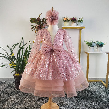 Xiangtuibao One Year Old Celebration Dress Girls Blue Princess Dress Baby Girl Birthday Pettiskirt Flower Girl Wedding Children Host's Dress