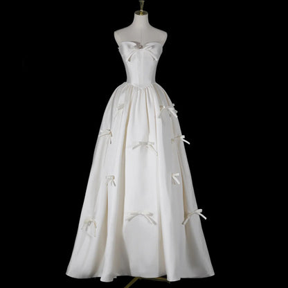 2025 Super fairy  satin light wedding dress  new simple yarn white tube top bridal engagement dress welcome out