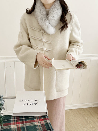 2025 Fox hair can be removed from the new Chinese buckle diagonal buckle, double-sided wool jacket woolen coat women's new autumn and winter models