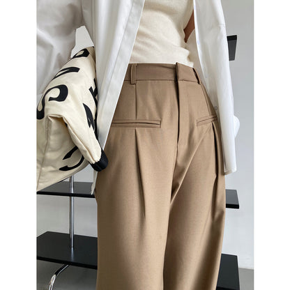 Luxi, spring and autumn design double pocket drape floor pants women's Korean version loose casual wide-leg suit pants 1056