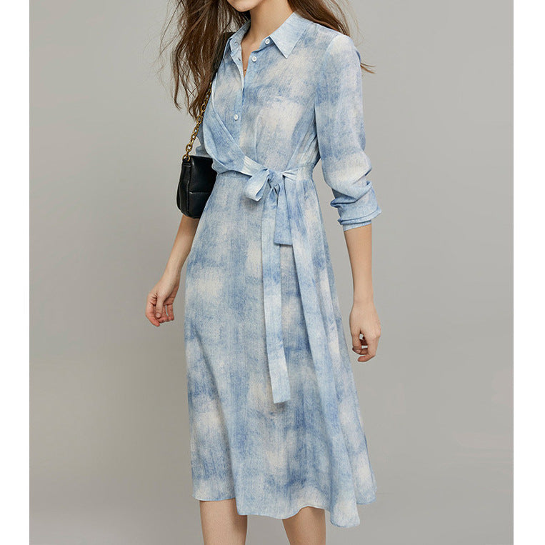 2025 silk shirt skirt, high-end mulberry silk dress, heavy  women's clothing new summer medium and long models
