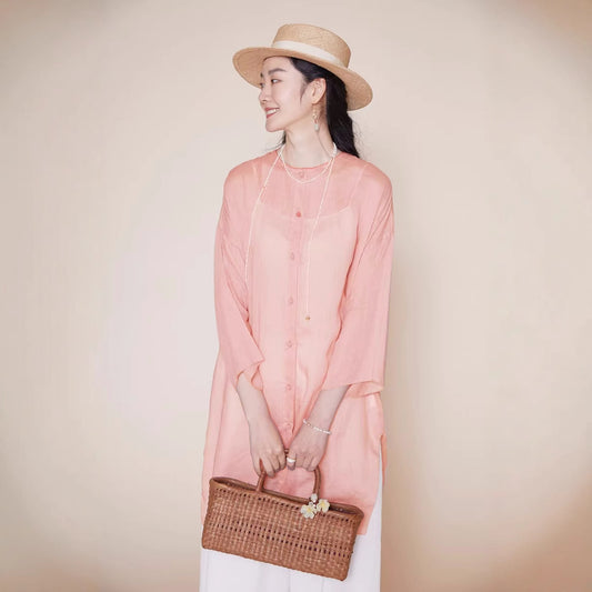 · Medium and long design sense niche loose temperament shirt Chinese top tea clothes A0330